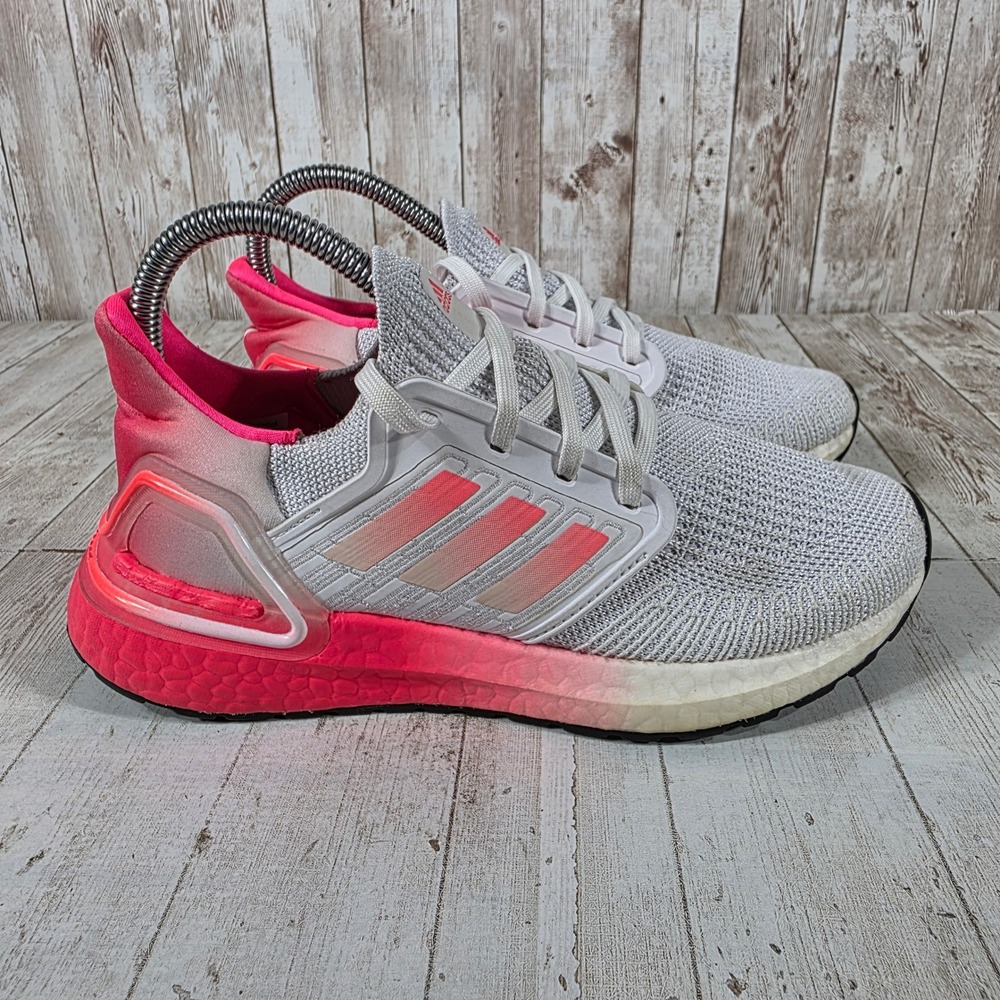 Adidas Ultraboost 20 Womens Grey Signal Pink Running Shoes EG5201 Size 5.5